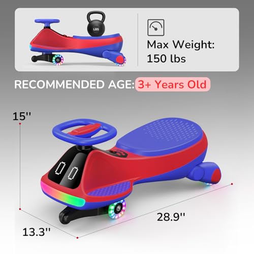 Image of Umatoll 12V Electric Wiggle Car for Kids, Birthday Gifts Toy for Age 3+ | LED Expression Display, 2 in 1 Electric & Manual Riding Modes, RGB Lights, Bluetooth, 2 Speeds, Rechargeable Battery