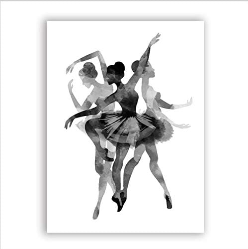 yhnjikl Watercolor Ballerina In Dance Canvas Wall Art Print Poster, Black And White Abstract Ballerina Dancer Poster Wall Pictures 40X60Cm Without Farme