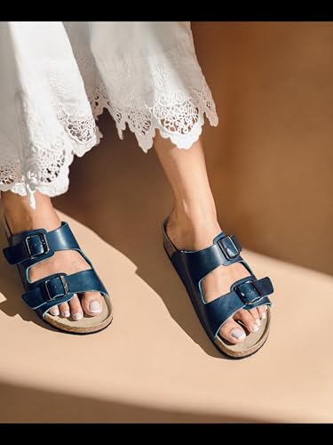 Image of HF JOURNEY Women's Cork Footbed Sandal,Slip On Entry,(Size 36-41) PU, Casual Lounging Slipper, EVA Sole, Flat Heel, Amelia 2.0