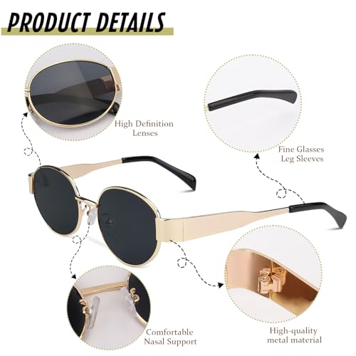 2Pcs Oval Sunglasses Retro 90s Sunglasses Trendy Classic Shades Metal Frame Gold Sunglasses3