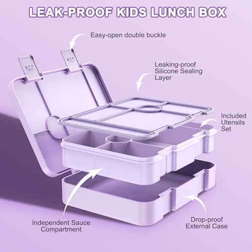 Backpack for Girls with Bento Lunch Box Set, School Bag Bookbag for Teens Girls Kids Student, 43oz Lunch Containers Lunchbox, Insulated Lunch Bag & Pencial Case, Back To School Gift (Purple)3