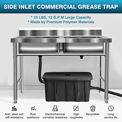 Ironwalls 25Lb Grease Traps For Restaurant Under Sink, Commercial Grease Interceptor With Side Inlet, Plastic Grease Trap 13 Gallon Per Minute For Home Kitchen, Factory, Coffee Shop #TOP1