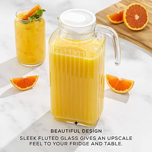 Joyjolt 60Oz Glass Pitcher With Lid (2 Lids) - Beverage Serveware And Storage Container For Hot Liquids Or Cold Drinks. Fridge Pitcher, Juice Container, Water Jug, Iced Tea Pitcher Or Milk Pitcher #TOP4