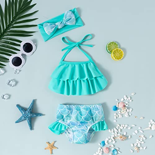 Baby Girls Swimsuit Baby Bathing Suits Ruffle Two Piece Infant Mermaid Bikini For Toddler Beach Swimming Green #TOP3
