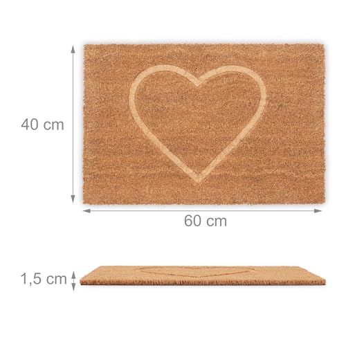 Relaxdays Coconut Doormat, Non-Slip, Engraved Heart, Indoor & Outdoor, Shoe Mat, Dirt Trap, 1.5 x 60 x 40 cm, Natural, Coco - Image 3