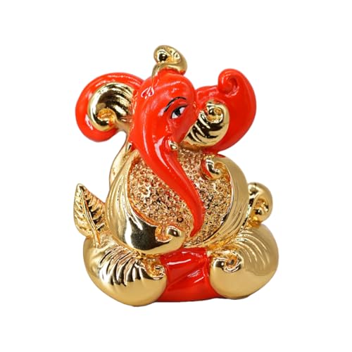 Image of Gold Plated Leaf Finish Ganesha | Ganpati Idol for Car Dashboard, Office Desk & Home Temple | Divine Blessings & Positivity | Height 2.5 Inch