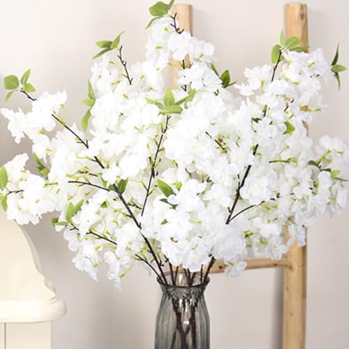 Branches de fleurs de cerisier artificielles de 39''/100cm - 3 pièces arrangement de fausses fleurs pour mariage, bureau, fête, table, décoration d'intérieur (blanc)