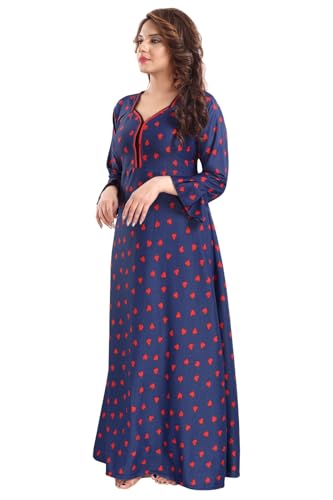 Image of Fabme Women's Crepe Printed Flare Nighty with Long Sleeves /Night Gown /Nightwear /Maxi - Value Combo