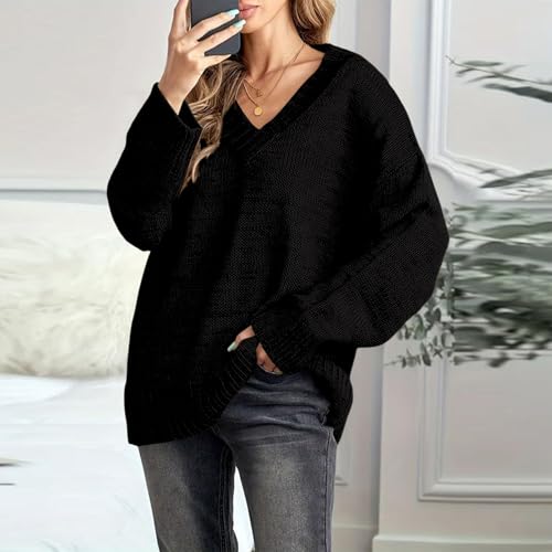 Oversized Sweaters for Women Casual V Neck Long Sleeve Loose Cute Sweaters - image 5