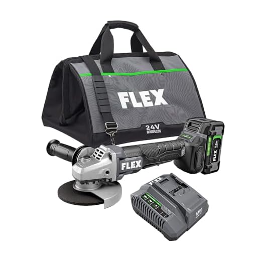 FLEX 24V Brushless Cordless 5-Inch 10,000 RPM Variable Speed Paddle Switch Angle Grinder Kit with 5.0Ah Lithium Battery and 160W Fast Charger - FX3171A-1C