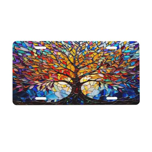 UEQIKI Stained Glass Tree of Life Front License Plate for Women Car Vanity Plates Decorative Aluminum Metal Cute Novelty License Plate Cover for Men 6x12 Inch (4 Holes) UEQIKI Stained Glass Tree of Life Front License Plate for Women Car Vanity Plates Decorative Aluminum Metal Cute Novelty License Plate Cover for Men 6x12 Inch (4 Holes)