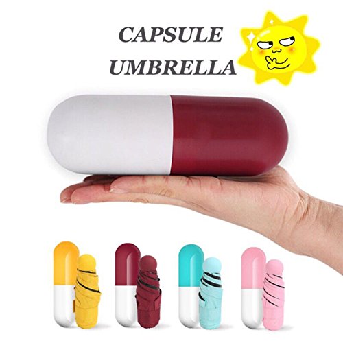 LIOOBO Mini Guarda-sol à prova de vento dobrável com linda capa de cápsula anti-UV – (amarelo)