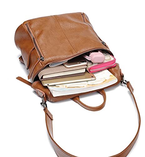 Daypack damesrugzak van zacht leer, 2-in-1 als rugzak en schoudertas, gering gewicht, grote capaciteit, met meerdere… - Image 6