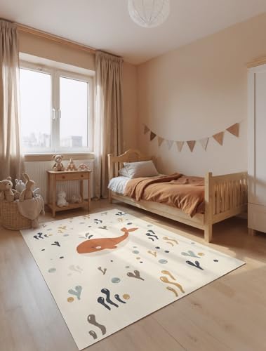Hanse Home Adventures Kinderteppich Moby - Kinderzimmerteppich Meer, Meerestiere, Wal Motiv Spielteppich Bunt, Junge, Mädchen, Teppich Kinderzimmer, Wohnzimmer - Creme Multifarben, 120x170 cm