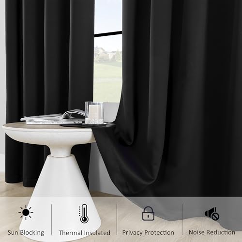 Image of HUTO Blackout Window Curtains and Drapes - Thermal Insulated Solid Antique Copper Grommet Top Blackout Panels Draperies for Kid's Room (Black, 1 Pair, 52 x 63 Inch)