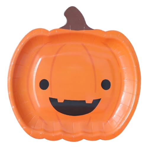 LZWNBX ハロウィンパーティー用品、テーマ別デコレーション食器、かわいいスマイリーフェイスの使い捨て紙皿、パンプキンディナープレート (100個)