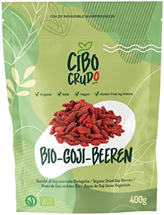 Roh Goji Beeren Bio Ungeschwefelt - Premium Qualität - 400g. Bio Goji Beeren Getrocknet aus zertifiziert Biologischem Anbau Ungezuckert. Organic Goji Berries.