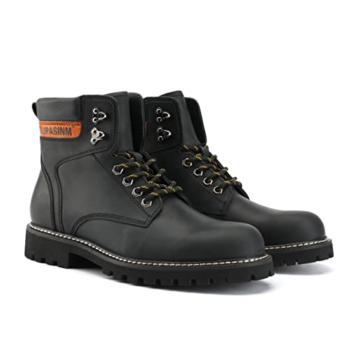 Image of Mens Soft Toe Work Leather Boots for Construction Rubber Sole Work Boots for Men