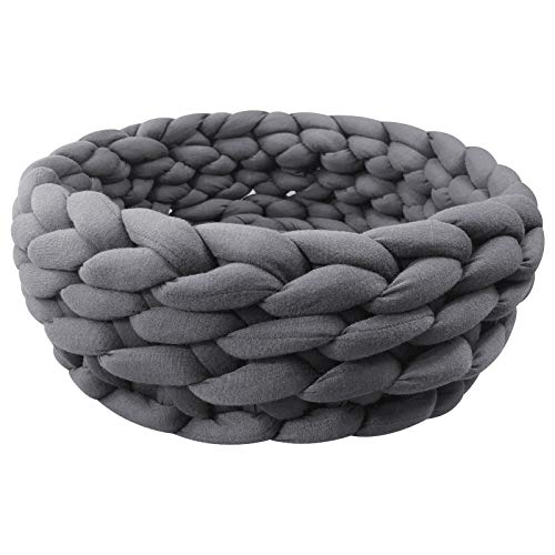 Lucky Monet Cotton Knitted Pet Bed Basket Warm Woven Cat Nest Cozy Cuddler For Dogs & Cats (19.7", Dark Gray) #TOP24