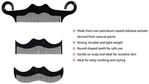 Amazon Brand - Solimo Handmade Black Set of 3 Pocket Combs: 1 Moustache-Shaped, 1 Curved Moustache-Shaped, 1 Moustache… - Image 3