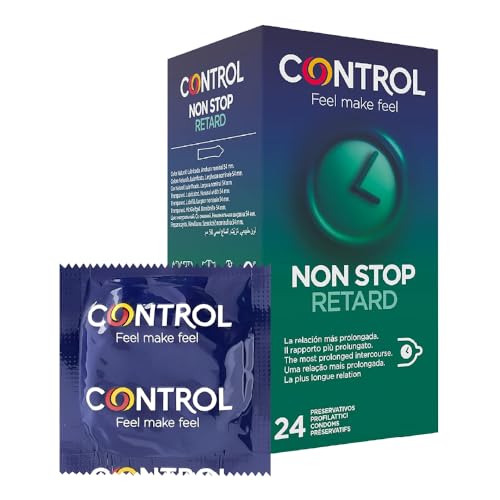 Control Non Stop Retard Preservativos- Caixa de preservativos retardantes para um relacionamento mais longo, lubrificado, ajuste perfeito, sexo seguro, 24 unidades (pack poupança)