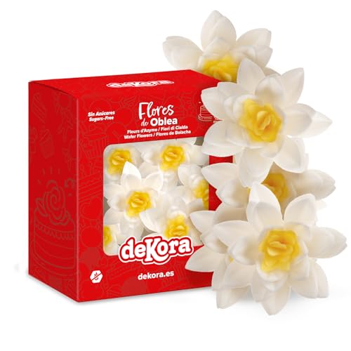 dekora – Flores Comestibles para tartas, 10 margaritas de oblea, 7 cm, sin azúcar, sin gluten, sin lactosa, Decoración para Cumpleaños, Bodas, Gender reveal y Baby Shower