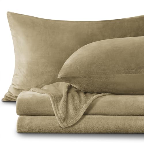 BEDELITE Flannel Sheets Twin Size Camel - Super Soft Fleece Sheets Set Fluffy Extra Plush, 3 Piece(Include Fitted Sheet, Flat Sheet, 1 Pillowcase)