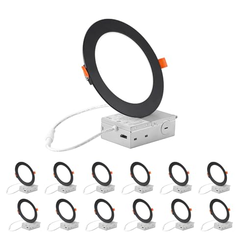 Image of ZYC Recessed Lighting 6 Inch - 12W Ultra-Thin LED Ceiling Lights,2700-5000K Selectable,5CCT Canless Wafer Downlight,1100LM Hight Brightness,Dimmable Can Light,Pack of 12 Black.