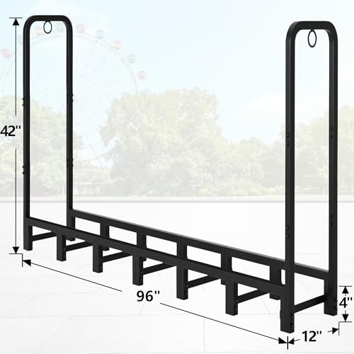 Amagabeli 8ft Firewood Log Rack Outdoor Heavy Duty Logs Holder for Fireplace Indoor Outdoor Adjustable Wood Racks for Fire Wood Holder Metal Pile Stand Storage Stacker Organizer Black by AMAGABELI GARDEN & HOME - Image 9