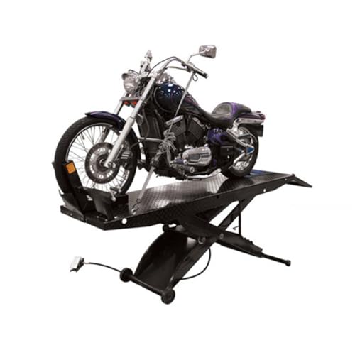 ATLAS Automotive Equipment ACL Portable Motorcycle Lift, 1,000lbs., 33' Full Lift Height, 85 1/2' Table Length, Air-Operated, Diamond Plate Surface, Front Wheel Vise, Removeable Roller Plate