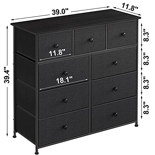 REAHOME 9 Drawer Dresser for Bedroom Chest of Drawers Closets Large Capacity Organizer Tower Steel Frame Wooden Top Living Room Entryway Office (Black Grey)YLZ9B6 - Thumbnail 2