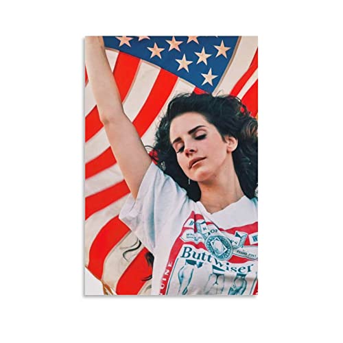 Póster de Lana Del Rey en lienzo con bandera americana, impresión moderna de arte de pared, póster de decoración de dormitorio familiar, 20 x 30 cm Cover