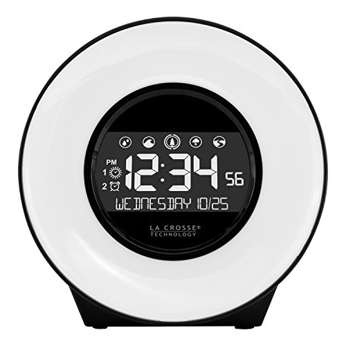 La Crosse Technology C85135 Color Mood Light Alarm Clock With Nature Sounds, 3.40" L X 5.44" W X 5.50" H, White/Black #TOP5