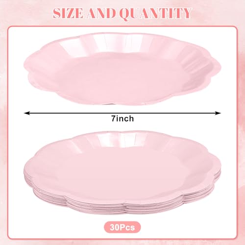 Image of NatNarr 30pcs Pink Plates, 7inch Scalloped Pink Galentines Plates Disposable Pink Valentines Supplies Small Party Plate for Weeding, Valentine's Day, Baby Shower (Pack of 2)