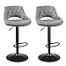 SONGMICS LJB072G02 stołki barowe, krzesła kuchenne ze stabilnym metalowym stelażem, krzesła z obiciem z aksamitu, podnóżek, regulacja wysokości, łatwy montaż, retro, jasnoszary
