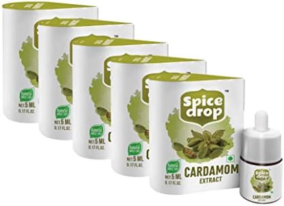 Spice Drop Cardamom Extract - Tea, Coffee, Cooking, Baking, Dessert | 5 ML Equivalent to 80g | Pack Of 5 (400g) | Pure Whole Green Cardamom Pod Extract | No Added Color or Preservative | Vegan