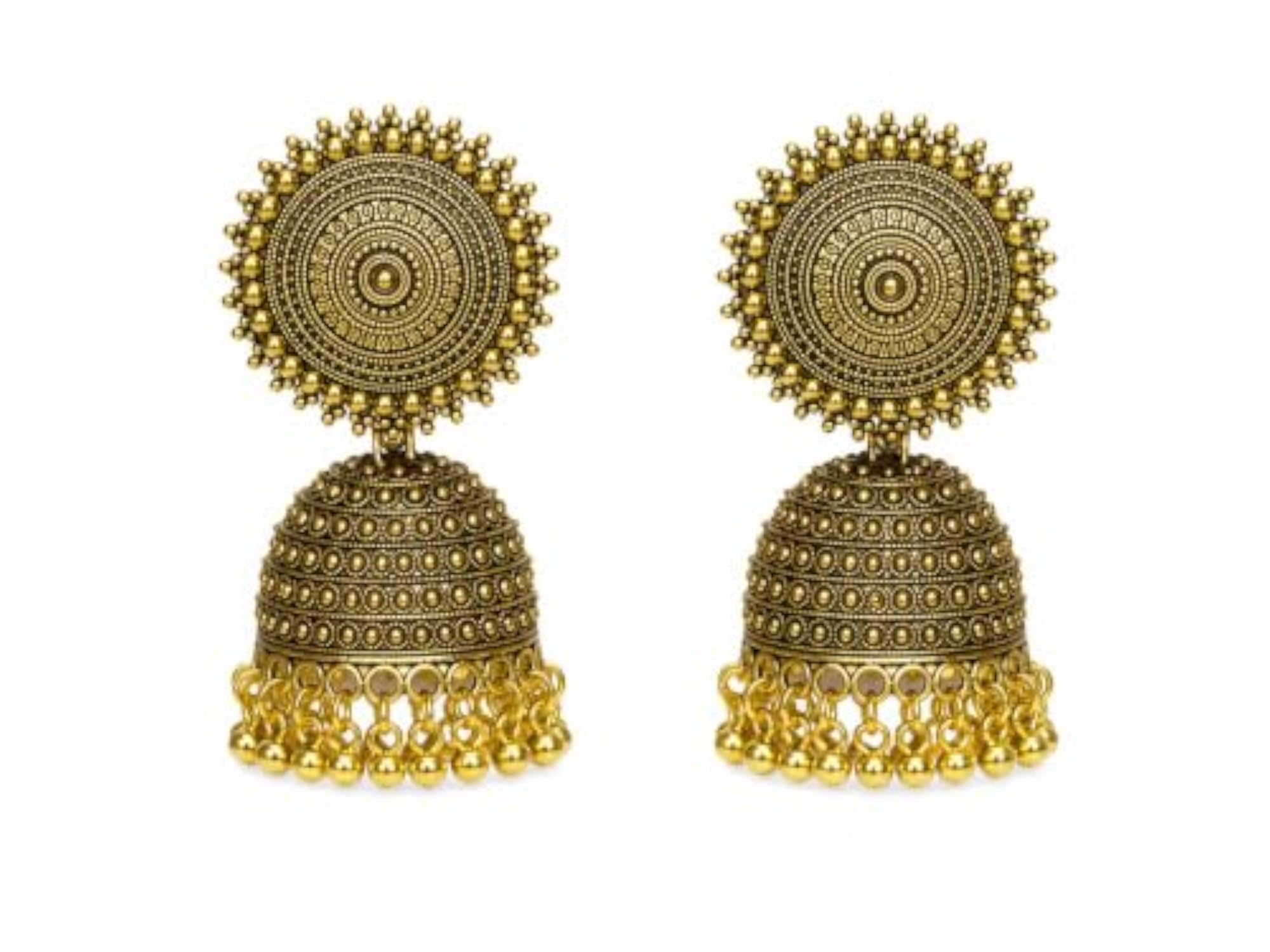 Women's Gold Oxidised Earrings, Traditional Design