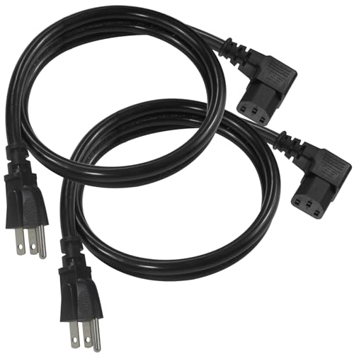 [2PACK] 3FT 90 Degree Computer Monitor Power Cord - NEMA 5-15P to Right Angle C13 Power Cord, 13A 125V, 16AWG, Black Replacement Angled Printer/TV 3 Prong AC Cord, PC Power Supply Cable