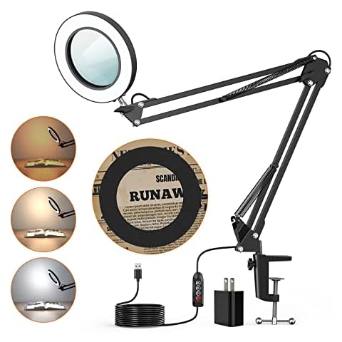 Beigaon LED Lupenleuchte Lupen Schreibtischlampe, 3 Farbmodi, 38cm Verstellbarer Schwenkarm Lupenlampe, 105mm Glaslinse, 72LED Licht Glaslinse Cover