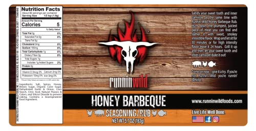 Image of Gourmet Honey BBQ Rub & Seasoning - Delicious Sweet & Smoky Flavor for Pork, Chicken, Ribs & Salmon | Premium BBQ Dry Rub | Runnin' Wild Foods, 5.7 ounces