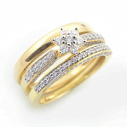 14k Yellow Gold Fn Trio Ring Set His N Her Simulated Diamond Engagement Bridal Wedding set2