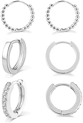 4 Pairs Small Hoops Earrings For Women Silver Post Huggie Hoop Earrings Set 18K Gold/Silver Hoop Sleeper Earrings For Girls
