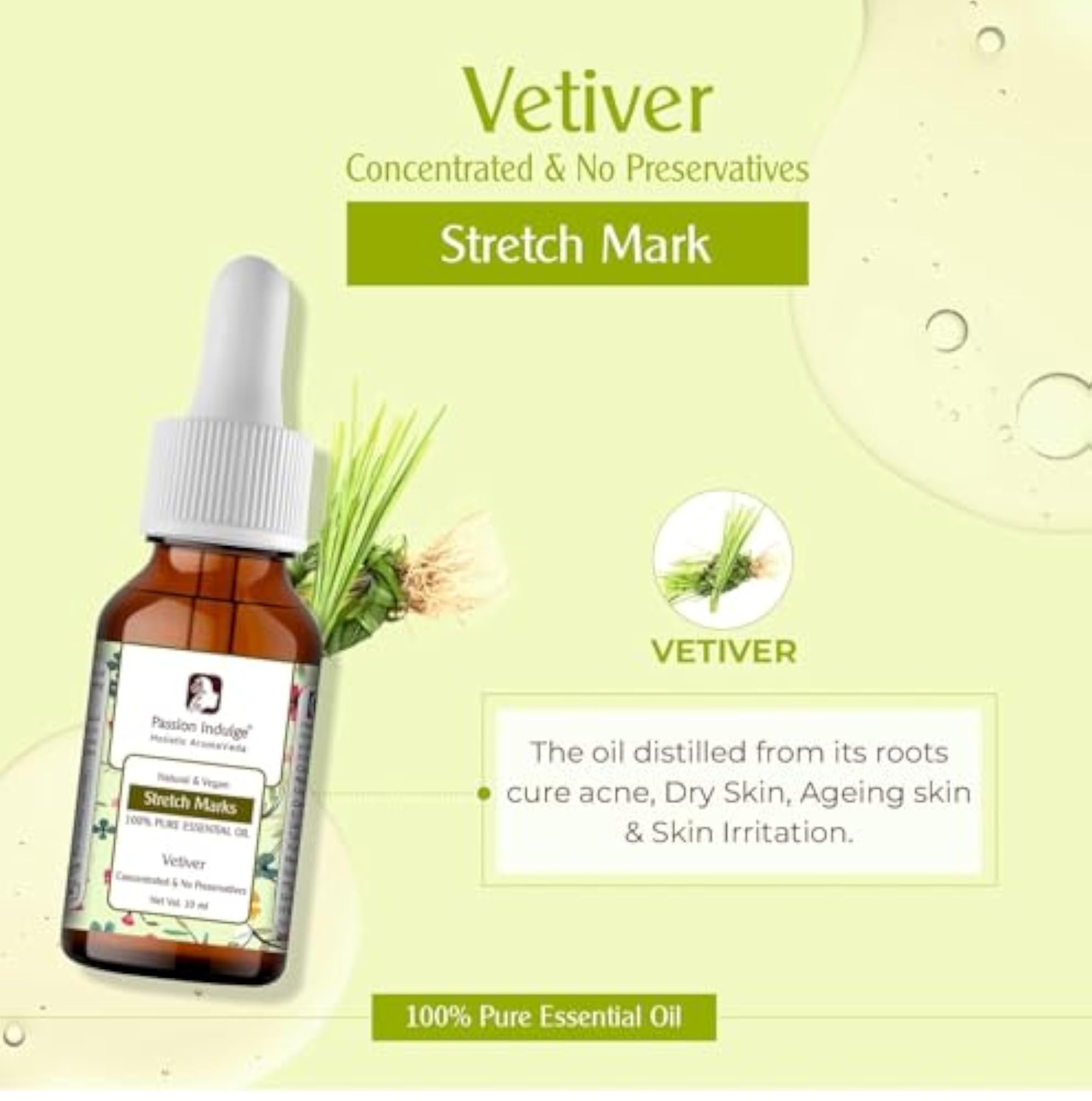 Vetiver Essential Oil for Diffuser, 10 ml with Flower Diffuser