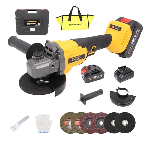 Image of Tomahawk CGR-1010 20V Brushless Cordless Angle Grinder with 2 x 4.0Ah Batteries & Charger | 4 Inch Disc | 3-Speed up to 8500 RPM | Trigger Lock | Heavy Duty & Durable Build