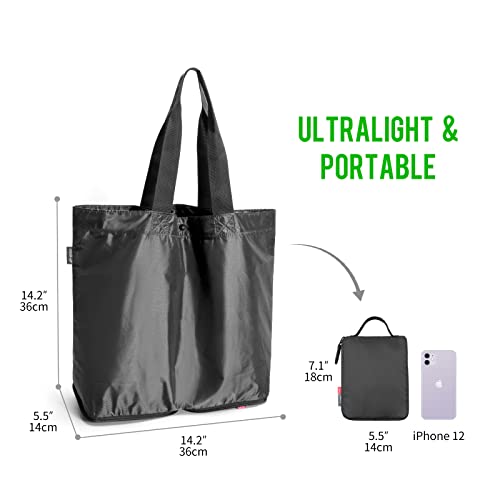 Pack All 16L Lightweight Packable Tote Bag, Water Resistant Foldable Grocery Bag, Reusable Shopping Bag (Black) #TOP4