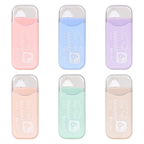 Marjoramy 6pcs Glue Tape, Adhesive Glue Roller, Double Sided Tape Dispenser, Transparent Tape Pen for Crafting, Cards, Album, Journal, Scrapbooking,Paper,Cardboard (6mx6mm)