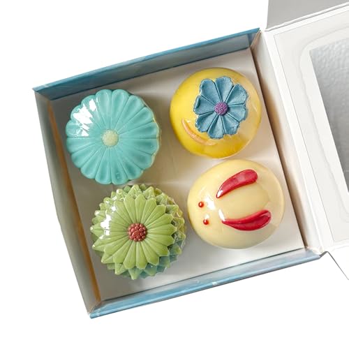 KAWASHIKI Wagashi Handmade Soap – 4-Piece Gift Set | Travel Decorative Guest Bathroom | Cold-Process Plant-Based | 35g x 4 (4.94OZ) (Forest & Herbal)