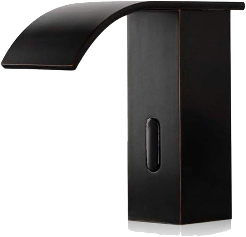 JRUIA Automatic Infrared Sensor Cold Water Tap Fully Automatic IR Waterfall Washbasin Mixer Bathroom Sink Tap High Spout Brass Black Oil Rubbed Bronze (H14.5 cm)