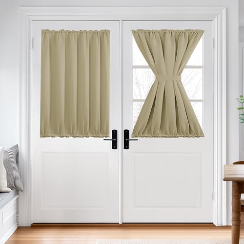 Deconovo Blackout French Door Curtains for Door Window, Dual Rod Pocket