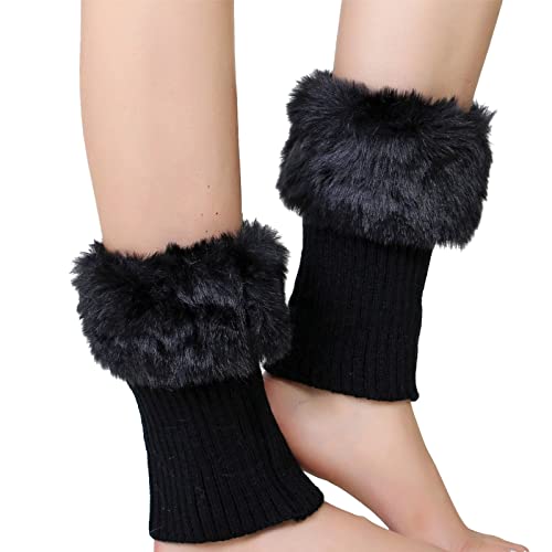 Generisch Women's and Winter Short Twisted Wool Warm Socks Boots Cover Knitted Wool Leg Protection Heated Slippers Women's Battery, black, One size